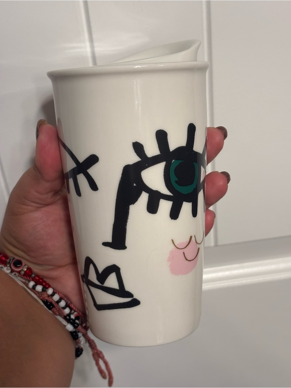 Starbucks 2014 Winking Eye Siren Abstract Face Ceramic Tumbler 12 oz